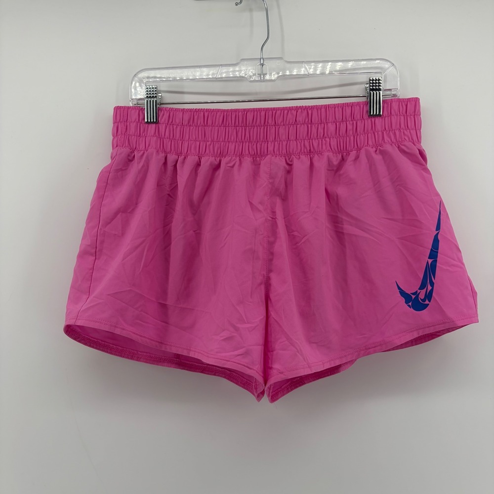 Nike Womens Large Pink Running Shorts Dri-FIT Graphic Swoosh Athletic Activewear